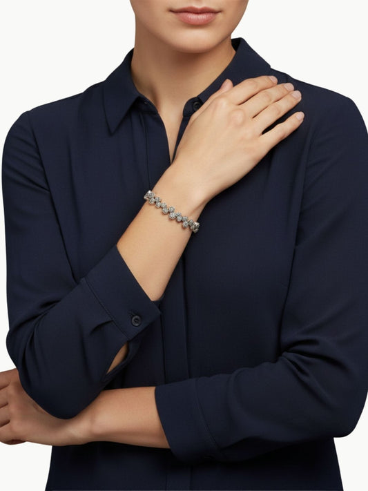 Işıltılı Daireler Markazit Taşlı Gümüş Kadın Bileklik