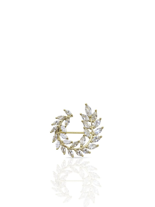Markiz Taşlı Gümüş Defne Dalı Broş 2.5x2.5 cm [OYSY253]
