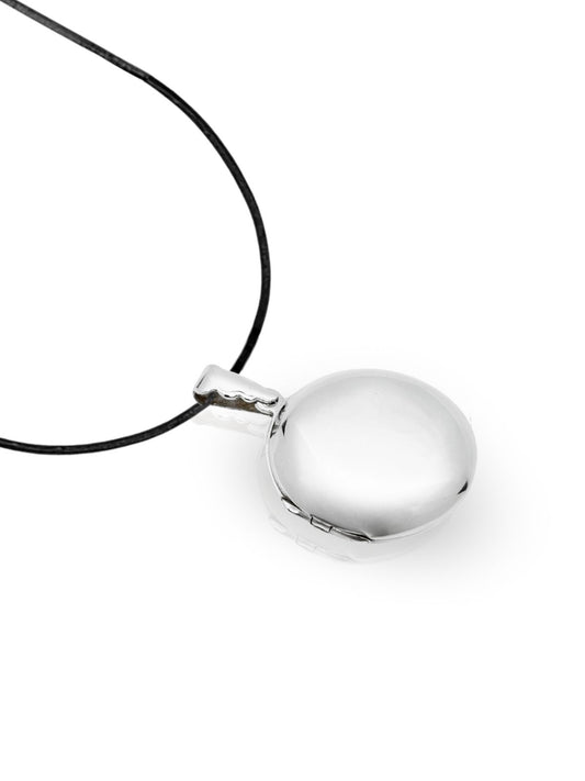 Bombeli Yuvarlak Kapaklı Gümüş Fotoğraf Kolye 4x2.8cm