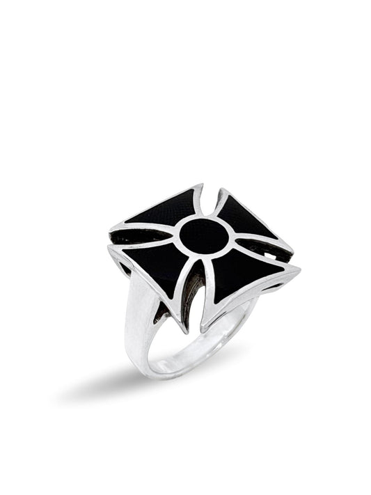 Geometrik Tasarım Mineli Gümüş Kadın Yüzük