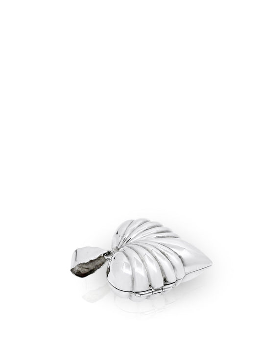 İstiridye Desenli Kalp Kapaklı Gümüş Kolye 4.2x3.2 cm