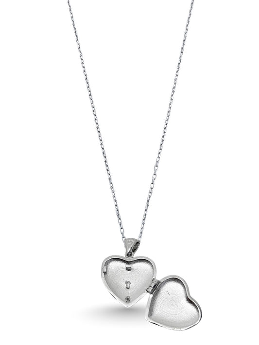 Taşlı Anka Kuş Figürlü Kapaklı Kalp Gümüş Kadın Kolye 2.5x2cm