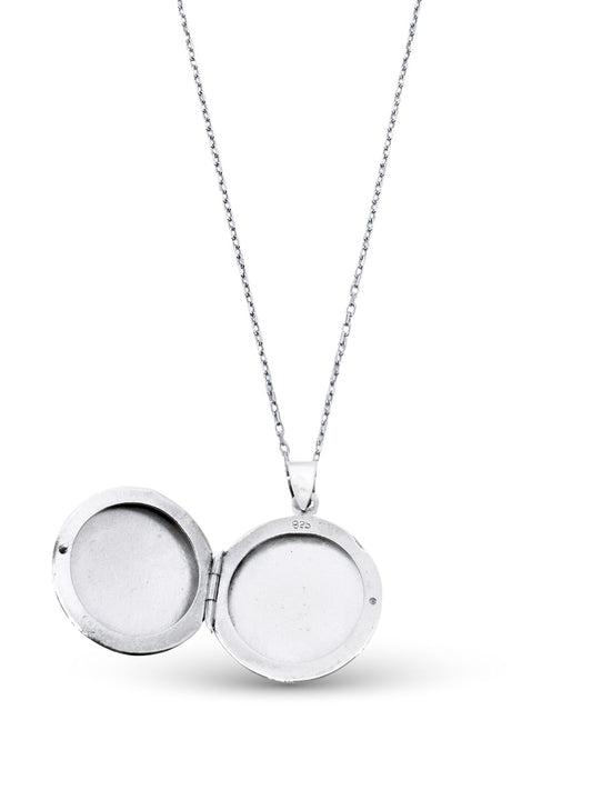 Yuvarlak Düz Kapaklı Gümüş Fotoğraflık Kolye 3.4x2.5 cm