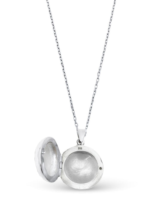 Yuvarlak Lazer İşleme Bombe Kapaklı Gümüş Kolye 3.2x2.5 cm
