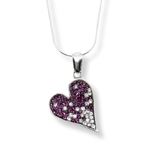 Colorful Sparkle Heart Silver Women's Necklace IKM