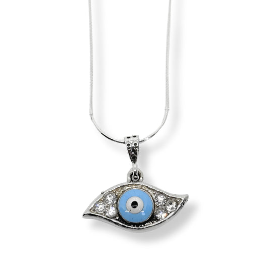 White Sparkling Mini Evil Eye Silver Necklace