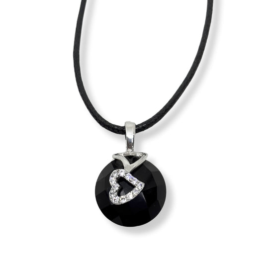 White Sparkling Heart Figured Cut Onyx Silver Women's Necklace