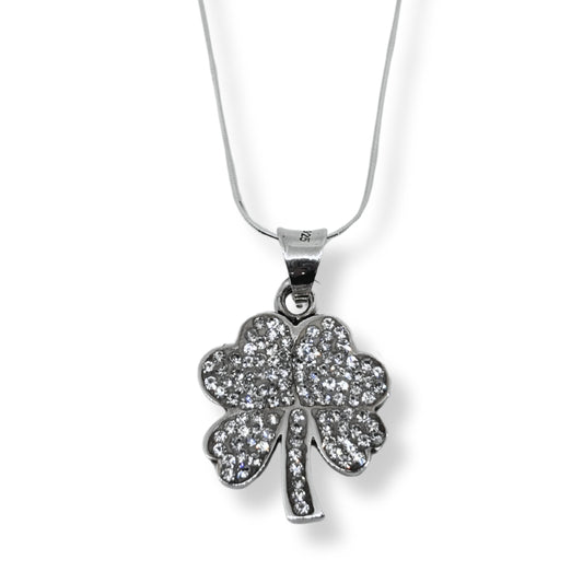 Colorful Sparkling Silver Clover Women's Necklace Models IKM