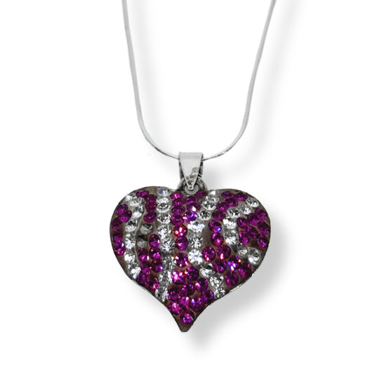 Purple/Pink Sparkle Heart Silver Women's Necklace IKM - Shiny Hearts