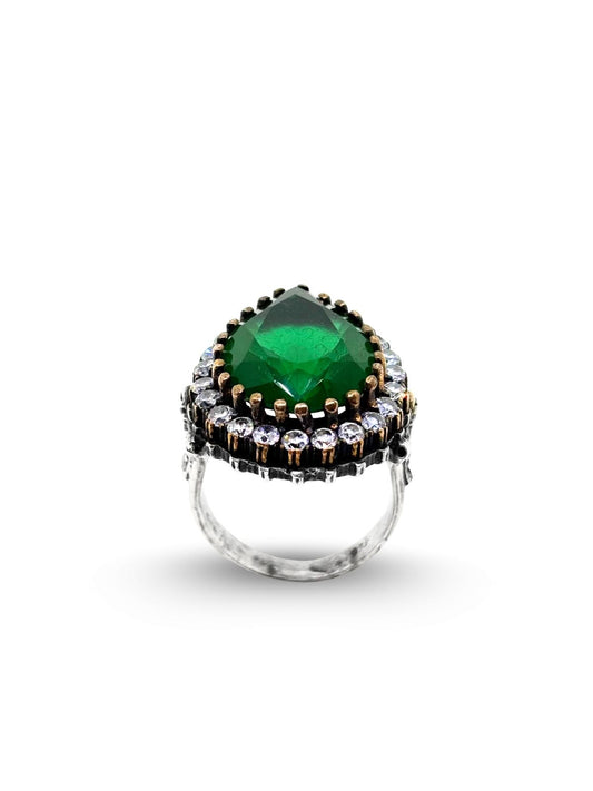 Damla Zümrüt Taşlı Gümüş Hürrem Sultan Yüzük