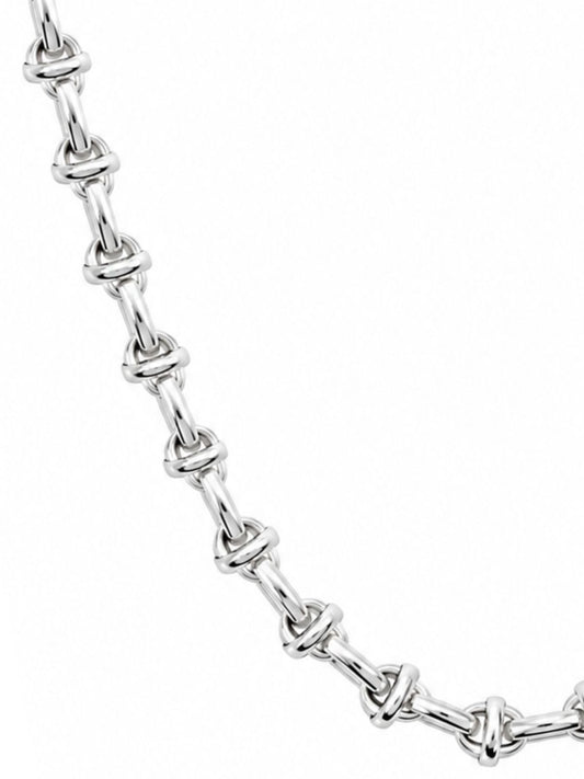 Oval Ring Over Ring Silver Chain Necklace 55CM
