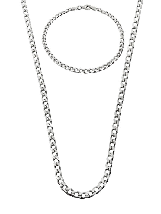 Beyaz Altın Kaplama Gurmet Gümüş Zincir Kolye&Bileklik Seti 3mm