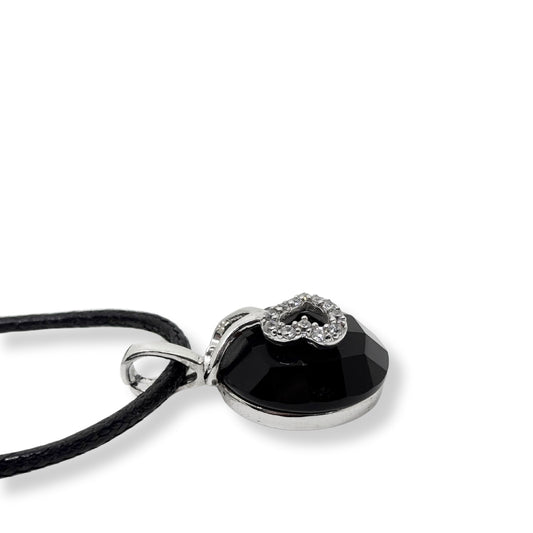 White Sparkling Heart Figured Cut Onyx Silver Women's Necklace