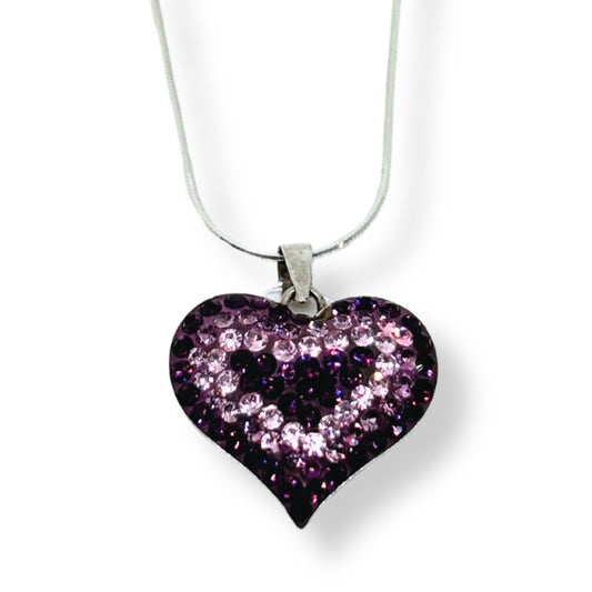 Purple/Pink Sparkle Heart Silver Women's Necklace IKM - Shiny Hearts