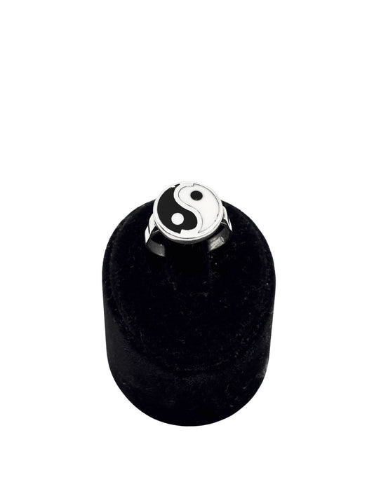 Yuvarlak Mineli Ying–Yang Denge Gümüş Erkek Yüzük-RXY7-GE64