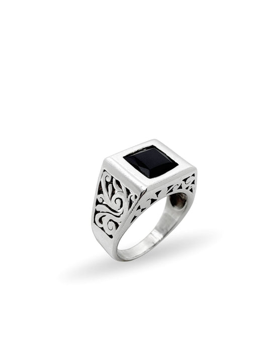 Kare Akik Taşlı Retro Gümüş Erkek Yüzük