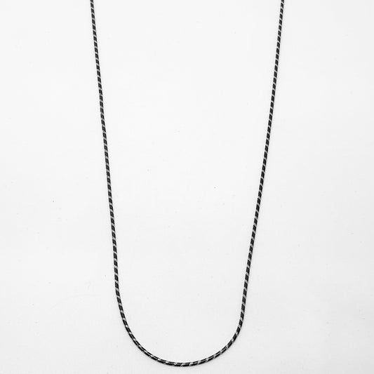 Thin Striped Black Silver Chain Necklace 50CM