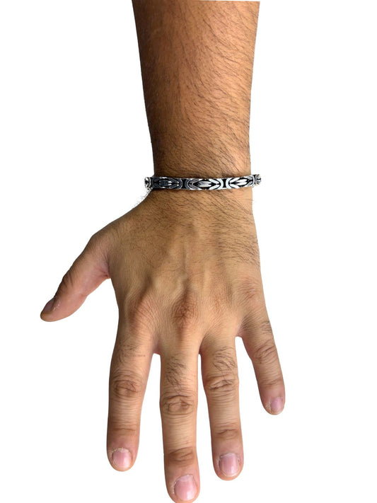 Köşeli Kral Gümüş Zincir Erkek Bileklik – 6mm