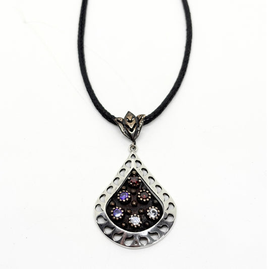 Authentic Colorful Stone Drop Women's Silver Necklace