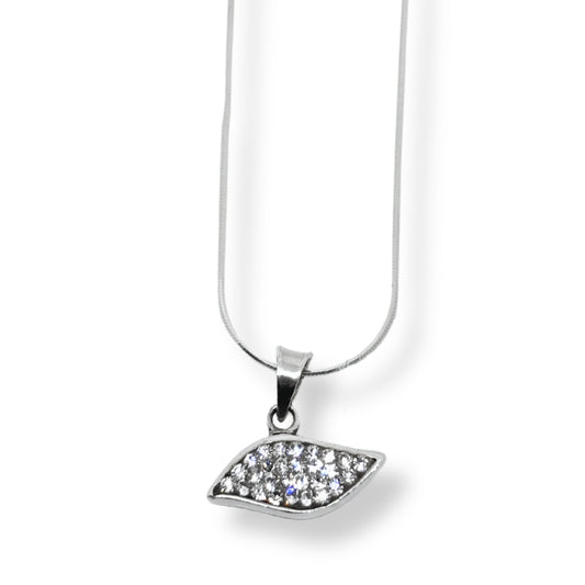 Mini White Sparkle Bezel Drop Silver Women's Necklace IKM