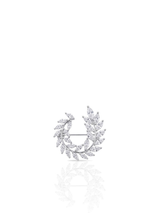 Markiz Taşlı Gümüş Defne Dalı Broş 2.5x2.5 cm [OYSY253]
