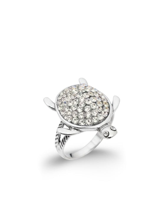 Beyaz Zirkon Taş Gövdeli Kaplumbağa Kadın Gümüş Yüzük