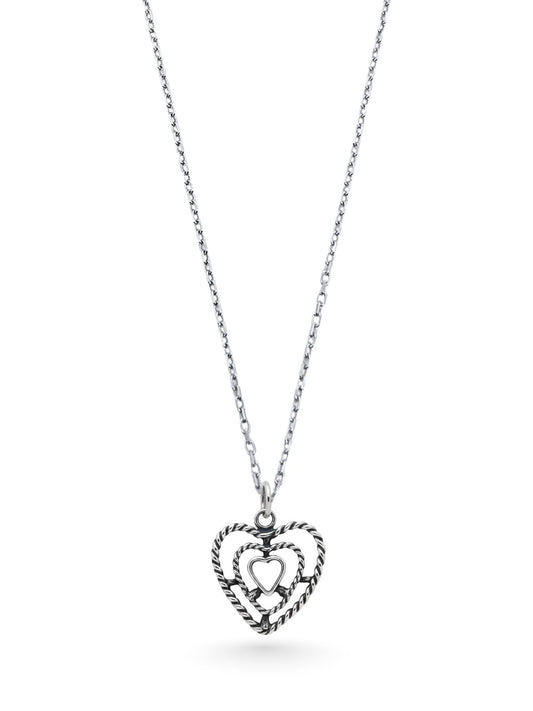 İç İçe Gümüş Burma Kalp Kolye 2.5x2 cm [OYSY217]