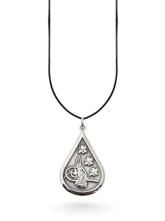 Osmanlı Tuğralı Damla Motifli Otantik Kolye 4x2.4 cm [OYSY200]