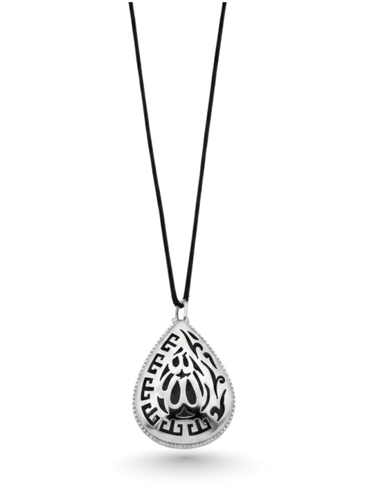 Damla Model Allah Lafzı Gümüş Kolye 3.6x2.3cm