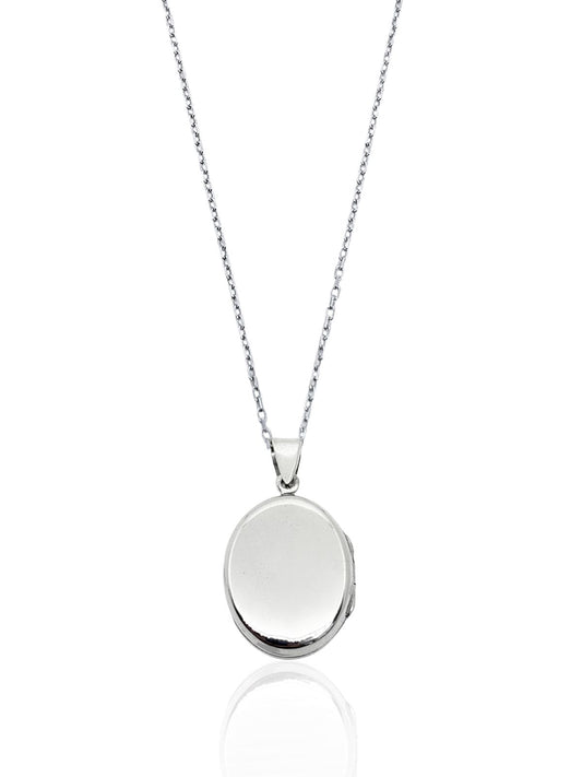 Düz Geniş Oval Kapaklı Gümüş Kadın Kolye 1.9x3.4 cm