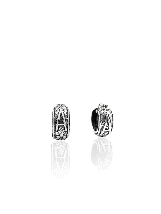 Minimal Etnik A Harfi Motifli Gümüş Halka Küpe 1.3x1.3cm [OYSY305]