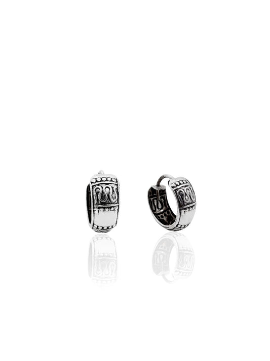 Minimal Etnik Antik Motifli Gümüş Halka Küpe 1.4x1.4cm [OYSY311]
