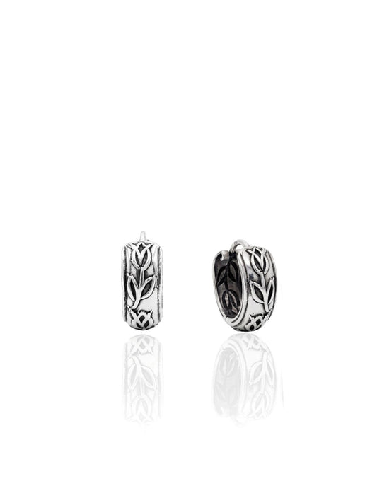 Minimal Etnik Lale Motifli Gümüş Halka Küpe 1.5x1.5cm [OYSY297]