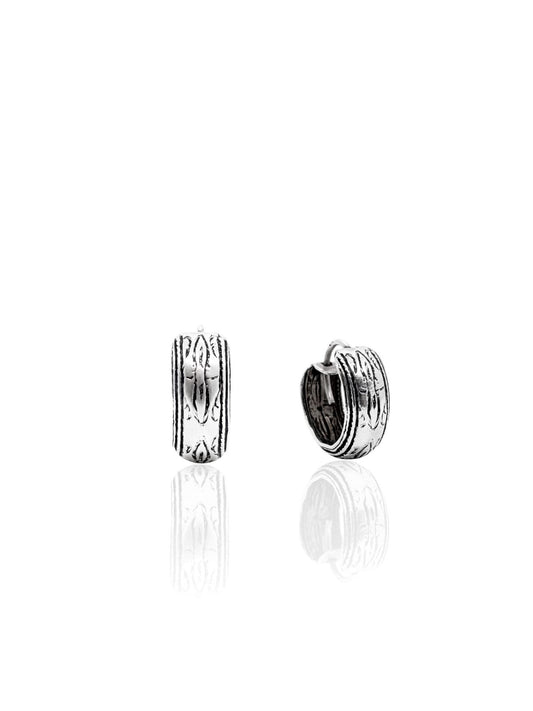 Minimal Etnik Retro Motifli Gümüş Halka Küpe 1.4x1.4cm [OYSY308]