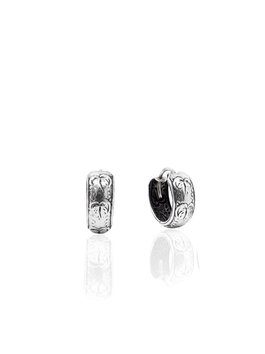 Minimal Etnik Vintage Motifli Gümüş Halka Küpe 1.4x1.4cm [OYSY309]