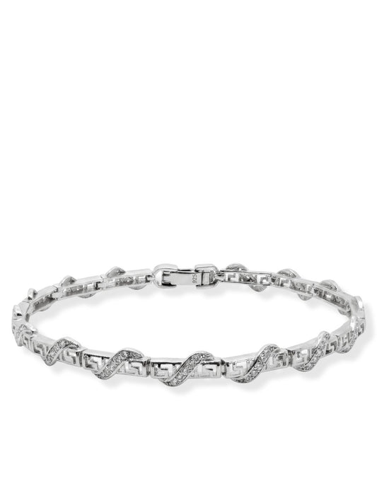 Grek Desenli Zirkon Taşlı Carme Gümüş Kadın Bileklik 18 cm