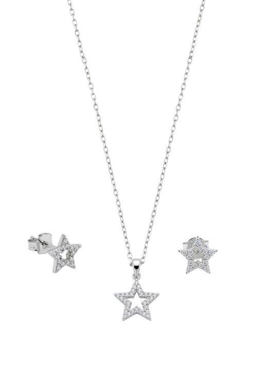 Minimal Zirkon Taşlı İçi Boş Yıldız Gümüş Set Takım [OYSY263]