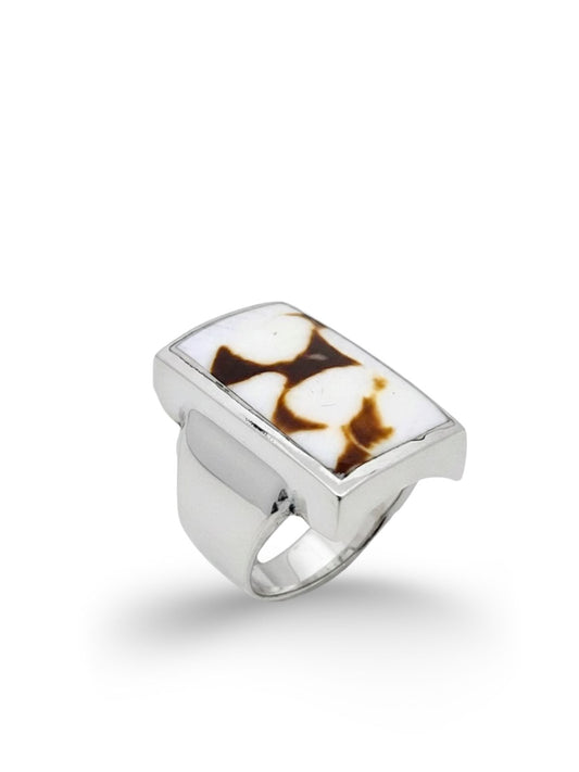 İri Dikdörtgen Sedef Gümüş Kadın Yüzük