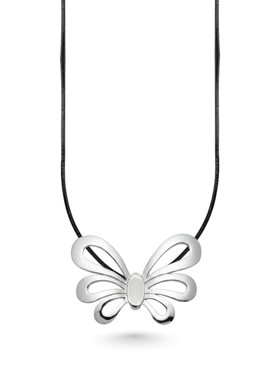 Modern İri Form Parlak Gümüş Kelebek Kolye Ucu 3x4.2 cm [OYSY230]