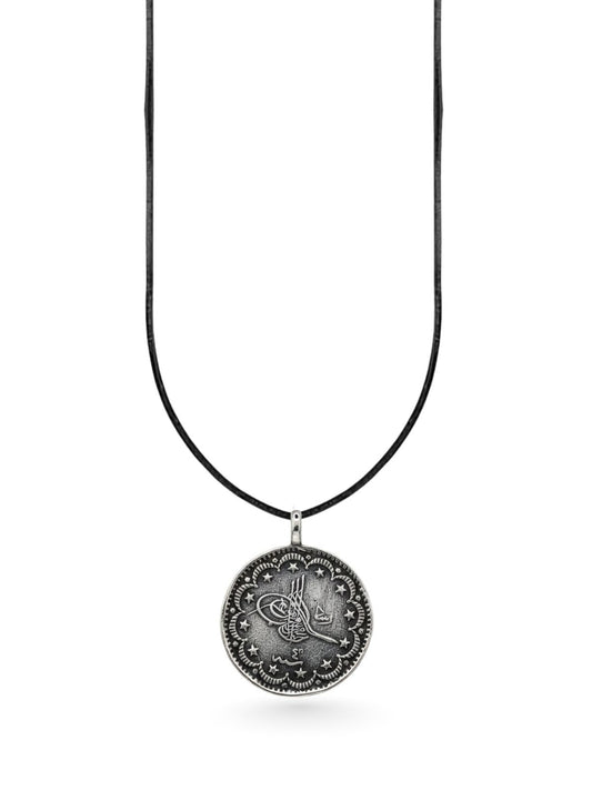 Karartma Osmanlı Tuğralı Çift Taraflı Gümüş Sikke Kolye 2.6x2.3 cm [OYSY205]