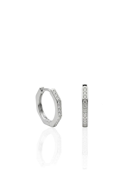 İnce Köşeli Zirkon Taşlı Gümüş Halka Küpe 1.4 x 1.4 cm [OYSY283]