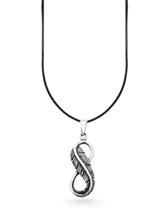 Kuş Tüyü Sarılı Gümüş Sonsuzluk Kolye Ucu 4x1.3 cm [OYSY212]