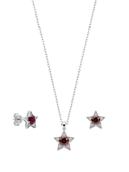 Minimal Lal Zirkon Taşlı Yıldız Gümüş Set Takım [OYSY262]