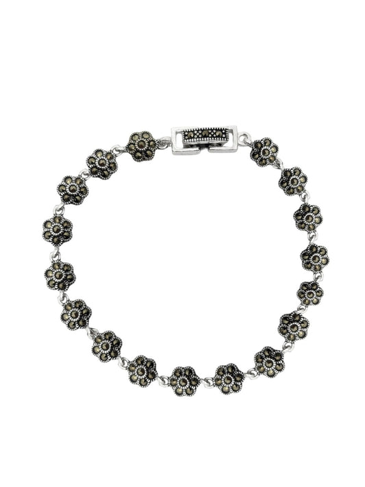 Markazit ve Renkli Taş Detaylı Gümüş Çiçek Kadın Bileklik