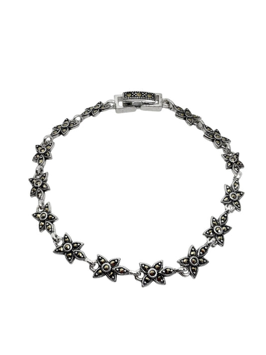 Markazit Taşlı Yıldız Çiçeği Gümüş Kadın Bileklik 19 cm