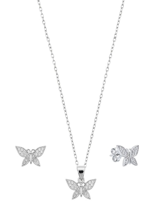 Minimal Modern Zirkon Taşlı Kelebek Gümüş Kolye Küpe Seti [OYSY270]