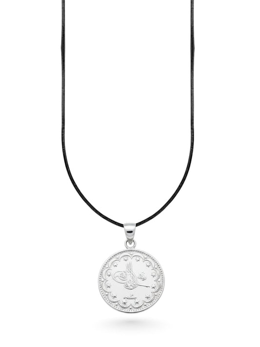Osmanlı Tuğralı Çift Taraflı Gümüş Sikke Kolye 3.1x1.3 cm [OYSY204]