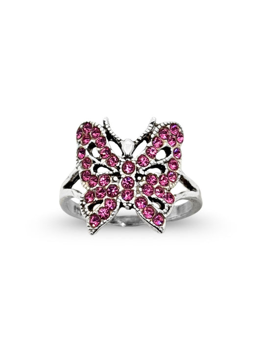 Pembe Zirkon Taşlı Kelebek Kadın Gümüş Yüzük