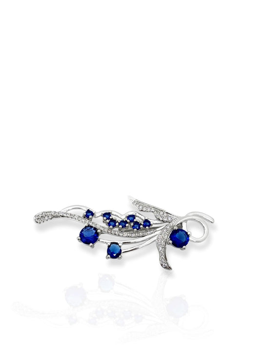 Safir Zirkon Zarif Yaprak Dalı Gümüş Broş 5x2.2cm