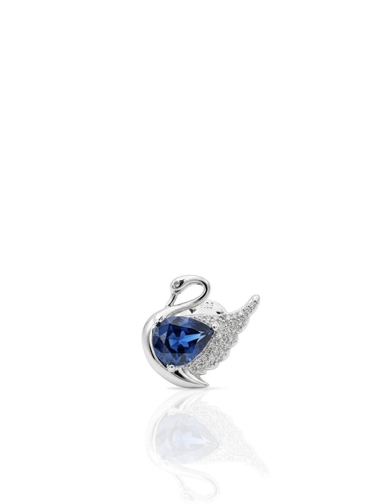 Safir ve Zümrüt Taşlı Gümüş Kuğu Rozet 1.6x1.9 cm [OYSY248]